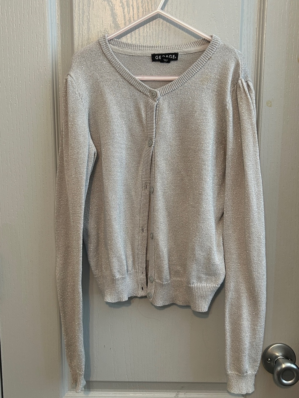 George Silver Shimmer Button-Front Cardigan